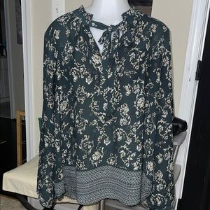DR2 Dark Teal Floral Blouse